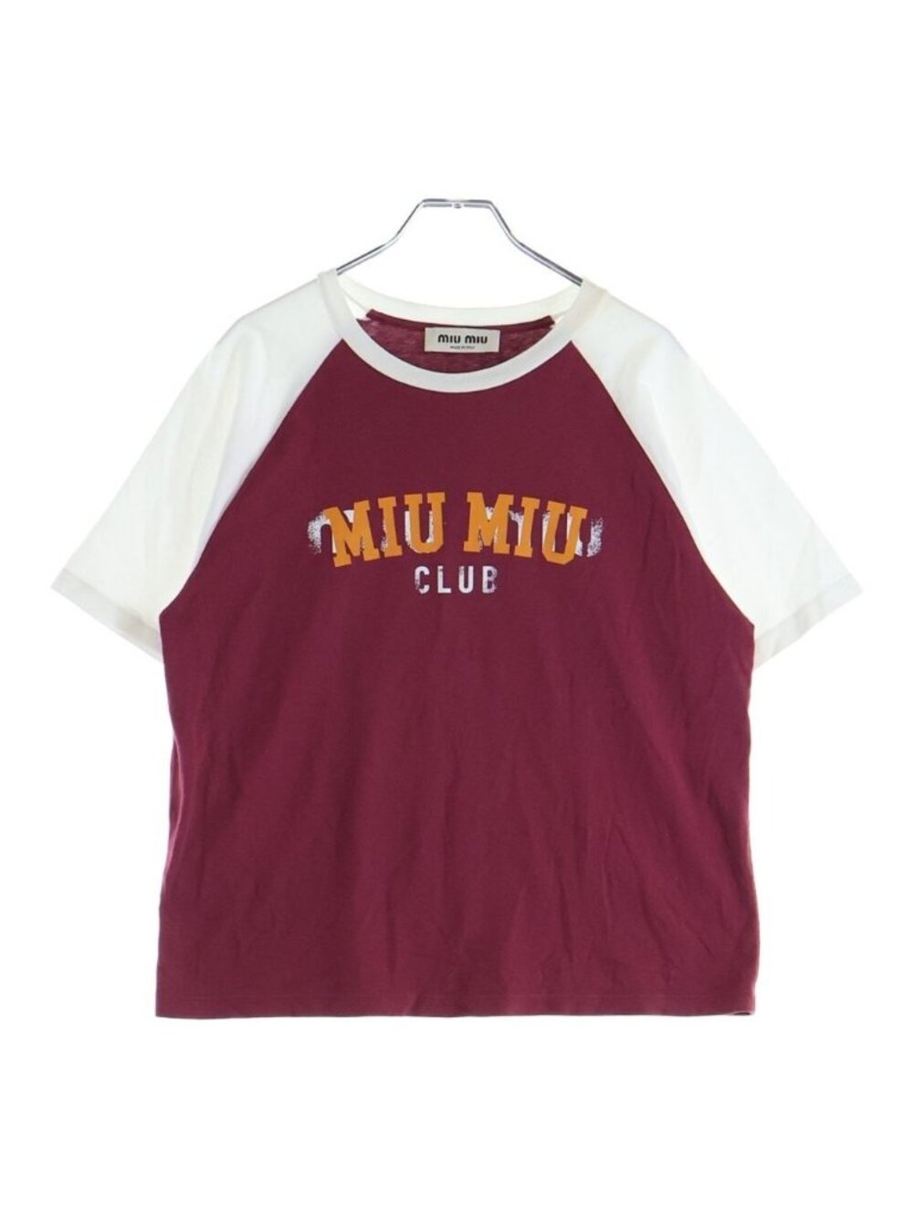 Miu Miu Raglan Sleeve Front Logo Print Short T-Shirt Wine Red White 11 MV